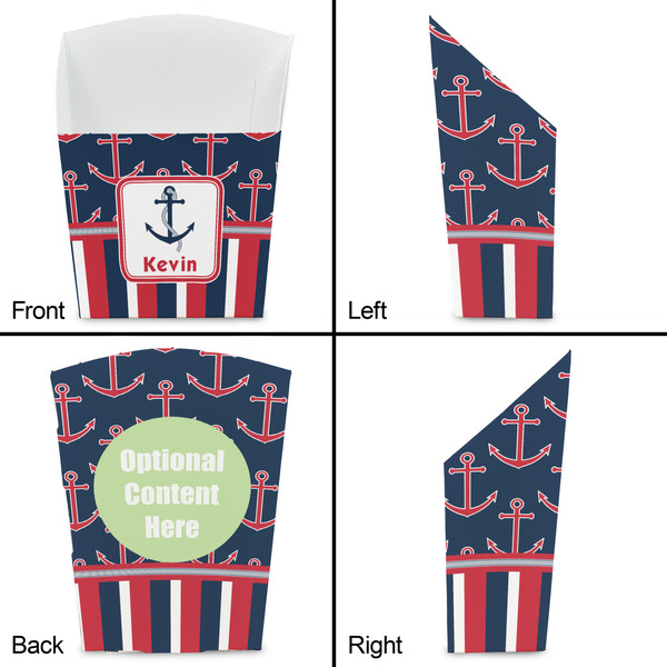 Nautical Anchors & Stripes French Fry Favor Box - Front & Back View