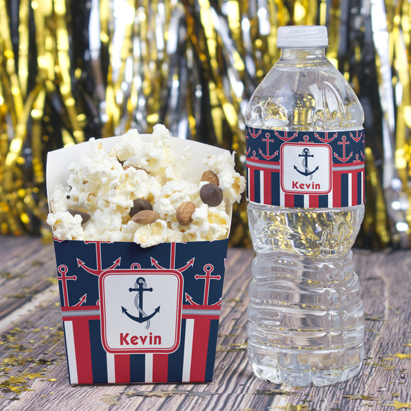 Nautical Anchors & Stripes French Fry Favor Box - w/ Water Bottle
