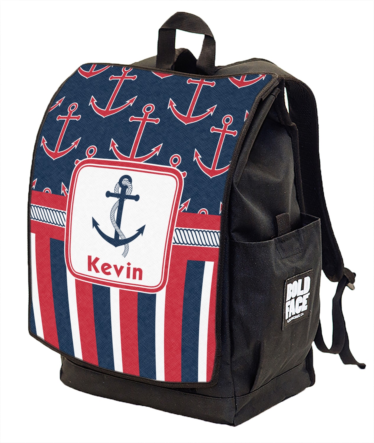 Nautical Anchors & Stripes Backpack w/ Front Flap (Personalized