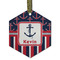 Nautical Anchors & Stripes Frosted Glass Ornament - Hexagon