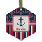 Nautical Anchors & Stripes Flat Glass Ornament - Hexagon w/ Name or Text