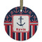 Nautical Anchors & Stripes Frosted Glass Ornament - Round