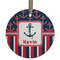 Nautical Anchors & Stripes Flat Glass Ornament - Round w/ Name or Text