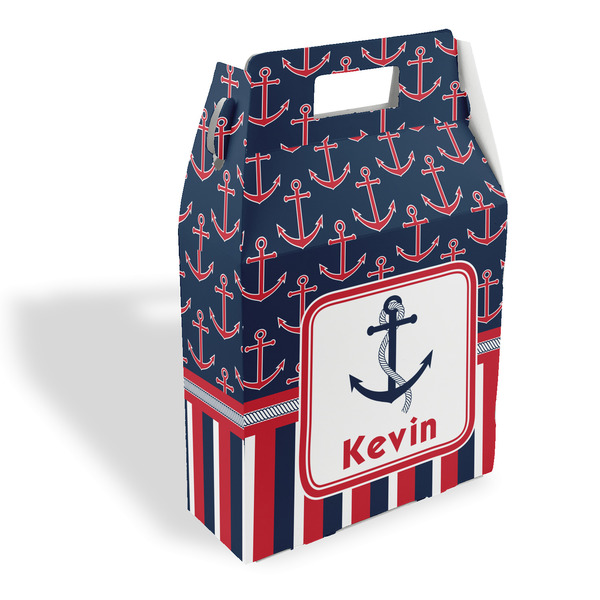 Custom Nautical Anchors & Stripes Gable Favor Box (Personalized)