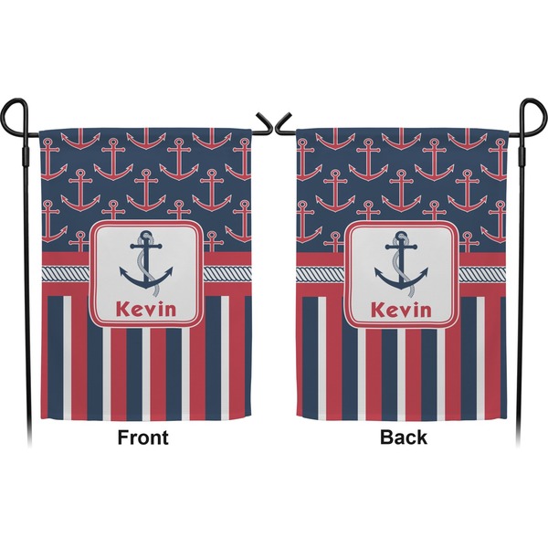 Nautical Anchors & Stripes Garden Flag - Double Sided Front and Back