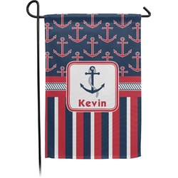 Nautical Anchors & Stripes Small Garden Flag - Double Sided w/ Name or Text