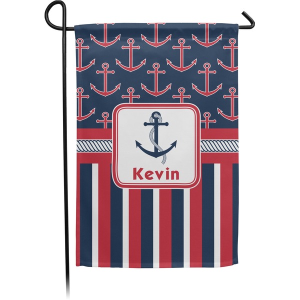 Custom Nautical Anchors & Stripes Small Garden Flag - Double Sided w/ Name or Text