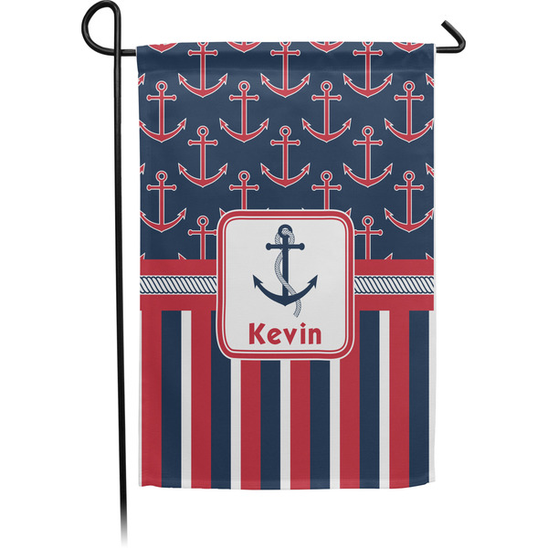 Custom Nautical Anchors & Stripes Small Garden Flag - Single Sided w/ Name or Text