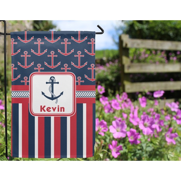 Nautical Anchors & Stripes Garden Flag - Outside In Flowers