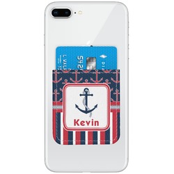 Nautical Anchors & Stripes Genuine Leather Adhesive Phone Wallet (Personalized)