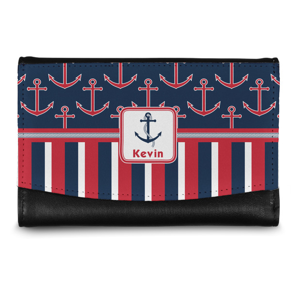 Custom Nautical Anchors & Stripes Genuine Leather Women's Wallet - Small (Personalized)