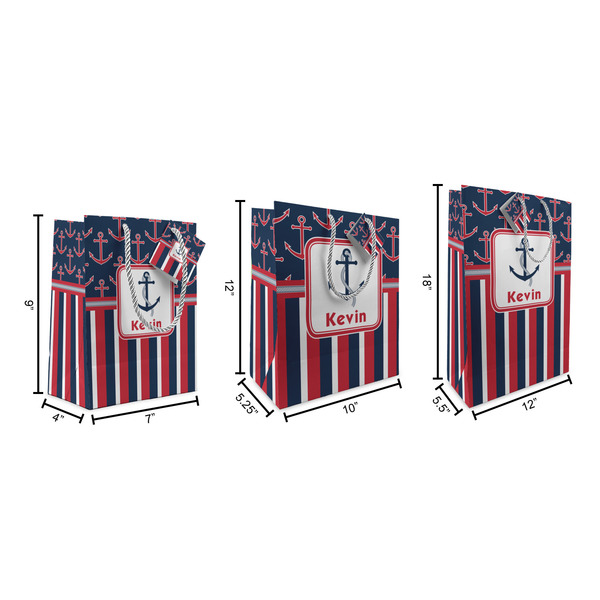 Nautical Anchors & Stripes Gift Bags - All Sizes - Dimensions