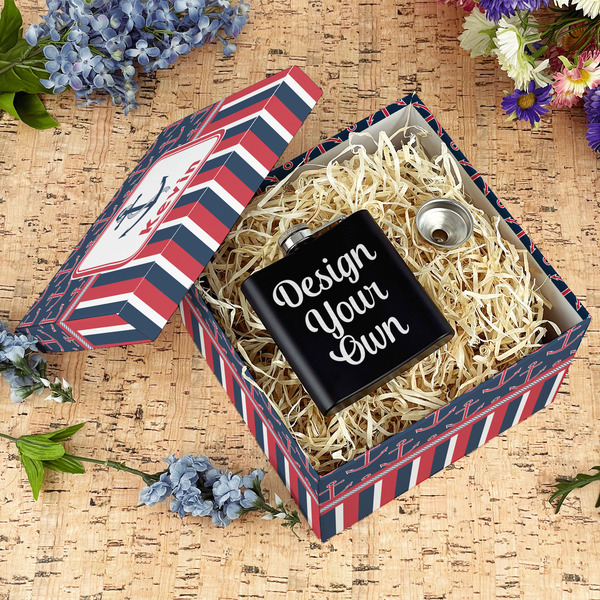 Nautical Anchors & Stripes Gift Boxes with Lid - Canvas Wrapped - Large - In Context