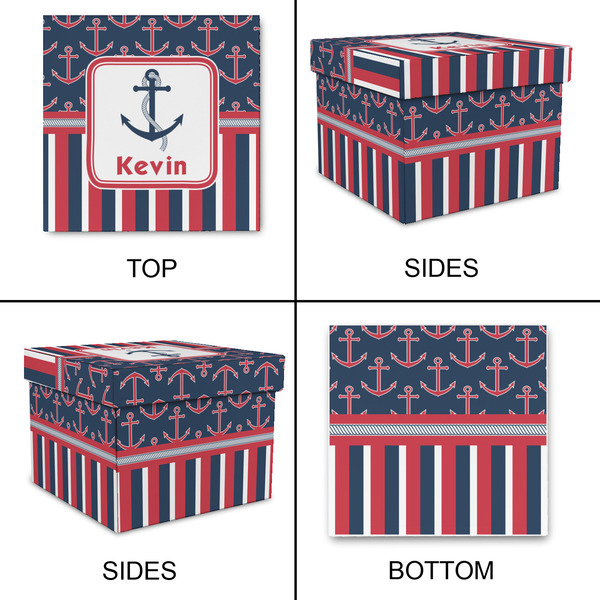 Nautical Anchors & Stripes Gift Boxes with Lid - Canvas Wrapped - Medium - Approval