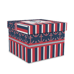 Nautical Anchors & Stripes Gift Box with Lid - Canvas Wrapped - Medium (Personalized)