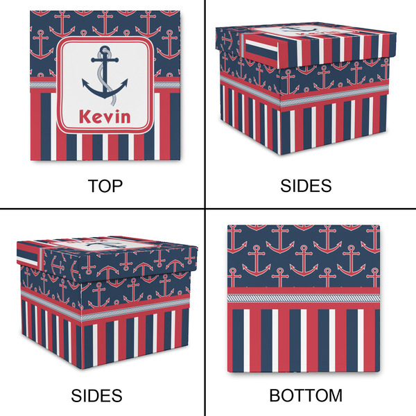 Nautical Anchors & Stripes Gift Boxes with Lid - Canvas Wrapped - Small - Approval