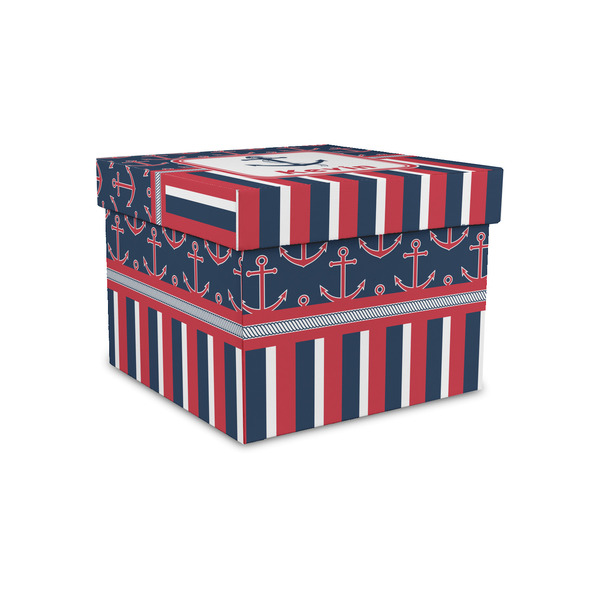 Custom Nautical Anchors & Stripes Gift Box with Lid - Canvas Wrapped - Small (Personalized)