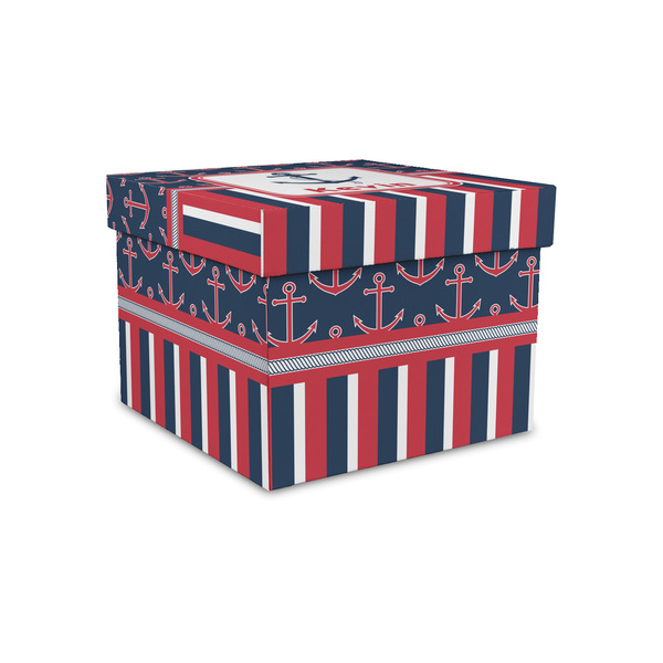 Nautical Anchors & Stripes Gift Boxes with Lid - Canvas Wrapped - Small - Front/Main