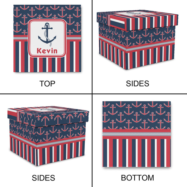 Nautical Anchors & Stripes Gift Boxes with Lid - Canvas Wrapped - X-Large - Approval