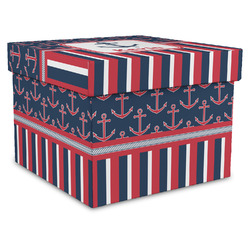 Nautical Anchors & Stripes Gift Box with Lid - Canvas Wrapped - X-Large (Personalized)