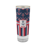 Nautical Anchors & Stripes 2 oz Shot Glass - Glass with Gold Rim (Personalized)