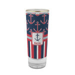 Nautical Anchors & Stripes 2 oz Shot Glass -  Glass with Gold Rim - Set of 4 (Personalized)