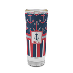 Nautical Anchors & Stripes 2 oz Shot Glass -  Glass with Gold Rim - Single (Personalized)