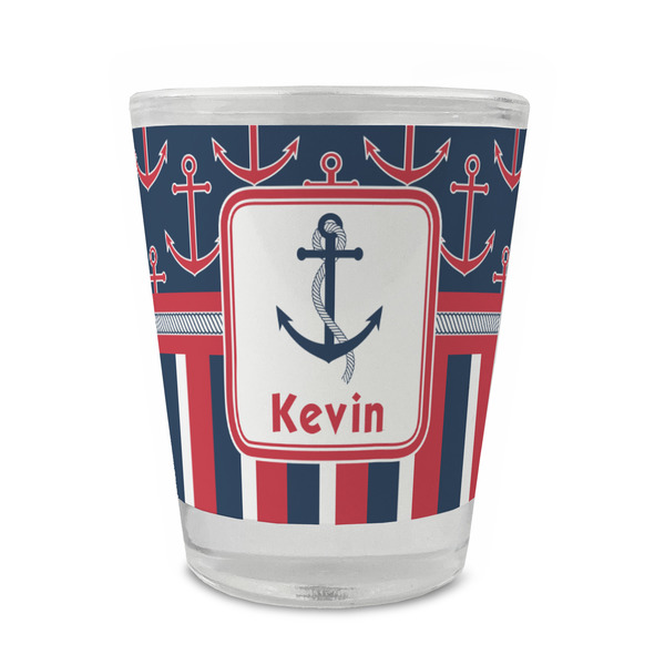 Custom Nautical Anchors & Stripes Glass Shot Glass - 1.5 oz - Set of 4 (Personalized)