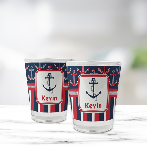 Nautical Anchors & Stripes Glass Shot Glass - Standard - LIFESTYLE