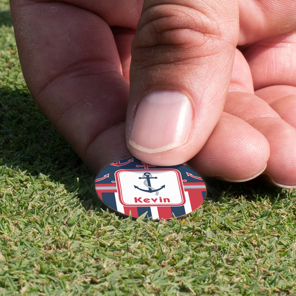 Nautical Anchors & Stripes Golf Ball Marker - Hand