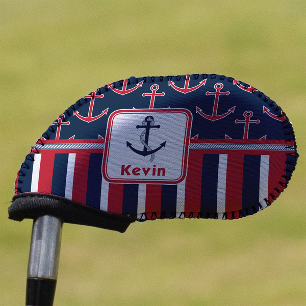 Custom Nautical Anchors & Stripes Golf Club Iron Cover (Personalized)