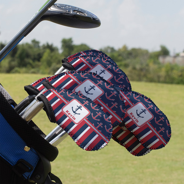 Custom Nautical Anchors & Stripes Golf Club Iron Cover - Set of 9 (Personalized)