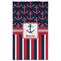 Nautical Anchors & Stripes Golf Towel - Poly-Cotton Blend - Large w/ Name or Text
