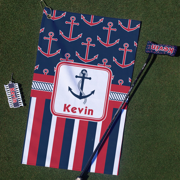 Custom Nautical Anchors & Stripes Golf Towel Gift Set (Personalized)