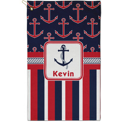 Nautical Anchors & Stripes Golf Towel - Poly-Cotton Blend - Small w/ Name or Text