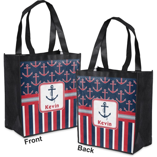 Nautical Anchors & Stripes Grocery Bag - Apvl