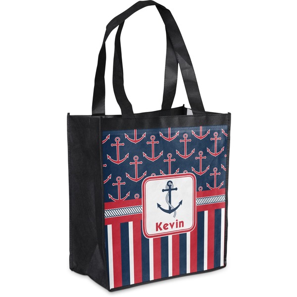 Custom Nautical Anchors & Stripes Grocery Bag (Personalized)