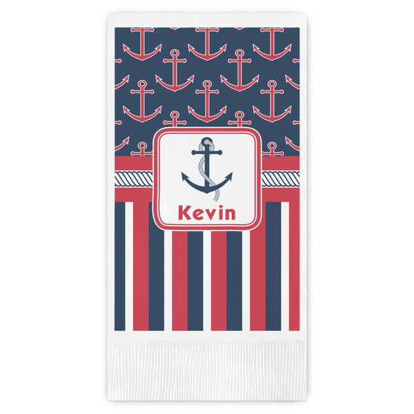 Custom Nautical Anchors & Stripes Guest Napkins - Full Color - Embossed Edge (Personalized)