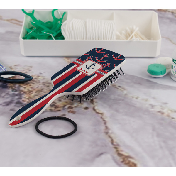 Nautical Anchors & Stripes Hair Brush - In Bathroom