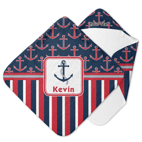 Custom Nautical Anchors & Stripes Hooded Baby Towel (Personalized)