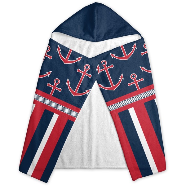 Nautical Anchors & Stripes Hooded Towel - Folded