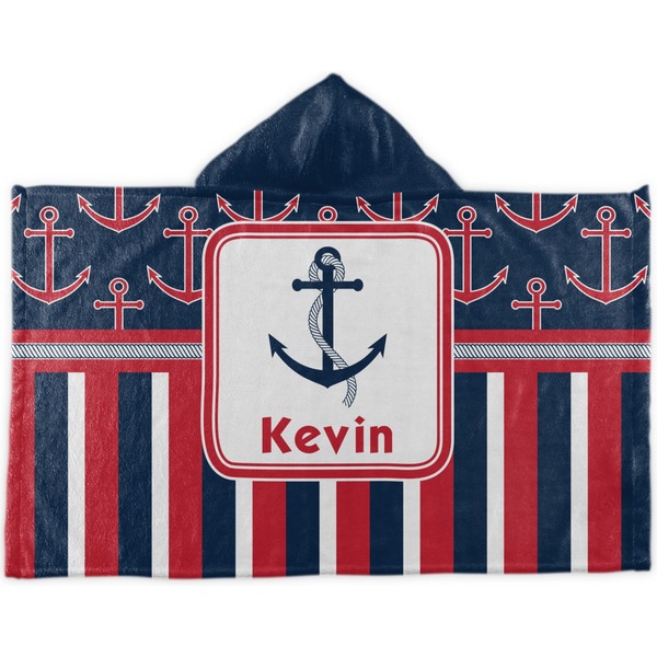 Custom Nautical Anchors & Stripes Kids Hooded Towel (Personalized)