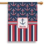 Nautical Anchors & Stripes 28" House Flag - Single Sided (Personalized)