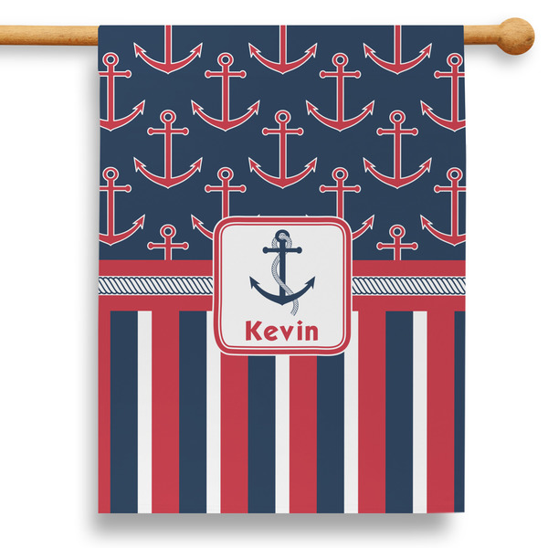 Custom Nautical Anchors & Stripes 28" House Flag (Personalized)