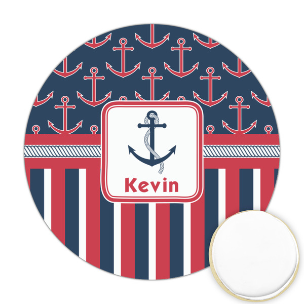Custom Nautical Anchors & Stripes Printed Cookie Topper - 2.5" (Personalized)