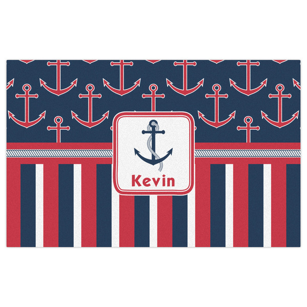 Nautical Anchors & Stripes Indoor / Outdoor Rug - 5'x8' - Front Flat