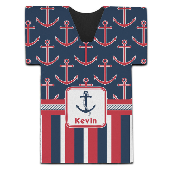 Custom Nautical Anchors & Stripes Jersey Bottle Cooler (Personalized)