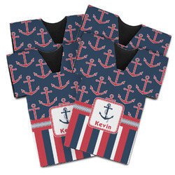 Nautical Anchors & Stripes Jersey Bottle Cooler - Set of 4 (Personalized)