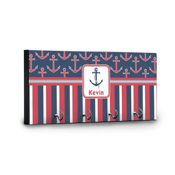 Nautical Anchors & Stripes Key Hanger - Front View with Hooks