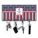 Nautical Anchors & Stripes Key Hanger w/ 4 Hooks w/ Graphics and Text